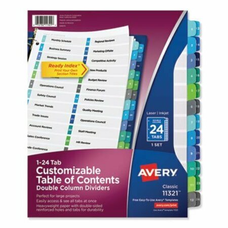 AVERY DENNISON Avery, CUSTOMIZABLE TOC READY INDEX DOUBLE COLUMN MULTICOLOR DIVIDERS, 24-TAB, LETTER 11321